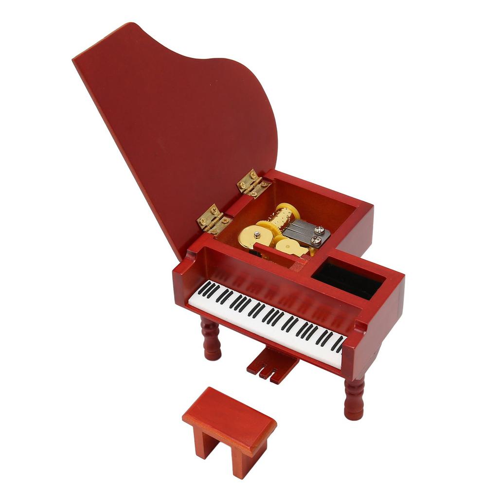 Wooden Music Box Piano Style Decorative Gold Plated Movement Pleasing Melody Clockwork Music Box