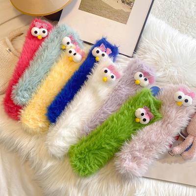 Chaussettes rigolotes et douces pour femmes, chaussettes pantoufles moelleuses, chaussettes en peluche fantaisie 3D avec visage, chaussettes chaudes d'hiver mignonnes pour le sol