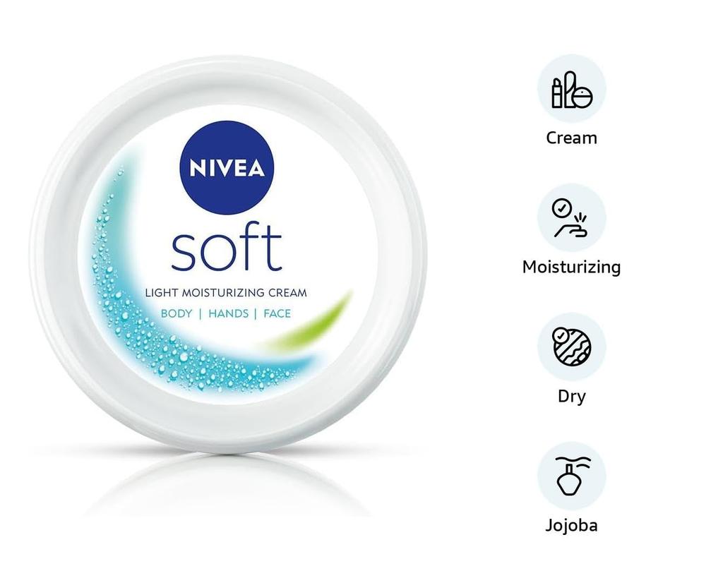 Nivea Soft Light Moisturizer 50ml Vitamin E & Jojoba Oil Non-Greasy Hydration For Face Hands Body Instant Fresh Glow
