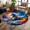 "Colorful Dreamlike Horse In Galaxy" Print Round Rug, Living Room, Bedroom, Playroom Carpet, Non Slip Floor Mat, Gift