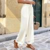 Baifen Zhi Yi: 2026 Resort Style Casual Lace Patchwork Wide-Leg Pants with Elastic Waist