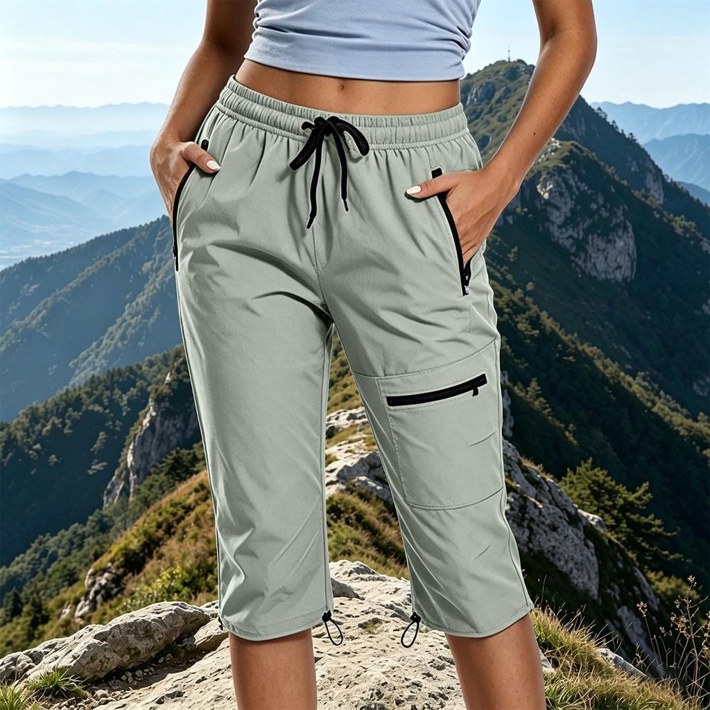 Damen Capri-Hosen mit Taschen Lockerer Schnitt Lässige Sportliche Capri-Hosen Leichte Taille mit Kordelzug Cargo-Capris zum Wandern