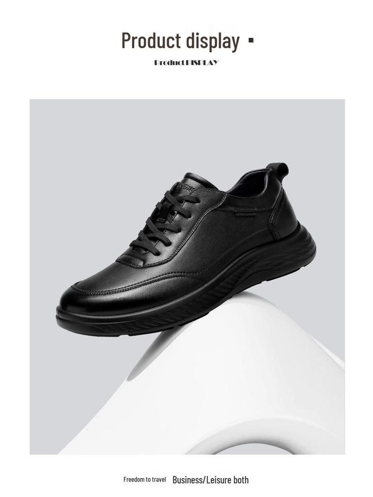 Sapatos de Trabalho Casuais de Couro Strongman 3515 Masculinos - Preto, Tamanho Grande, Primavera/Outono, Tênis para Deslocamento ao Ar Livre