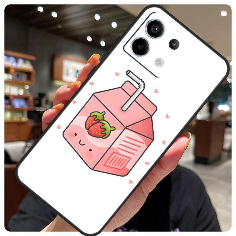 Cute Strawberry Milk Box Case For Xiaomi Redmi Note 14 10 11 12 13 15 Pro Plus Cover For Redmi 15 15C 14C 10C 12C 13C