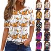 Women's Casual Short Sleeve Pullover Top Halloween Bat Pumpkin Print Round Neck Relaxed Fit Shirt for Fall Seasonal Wear