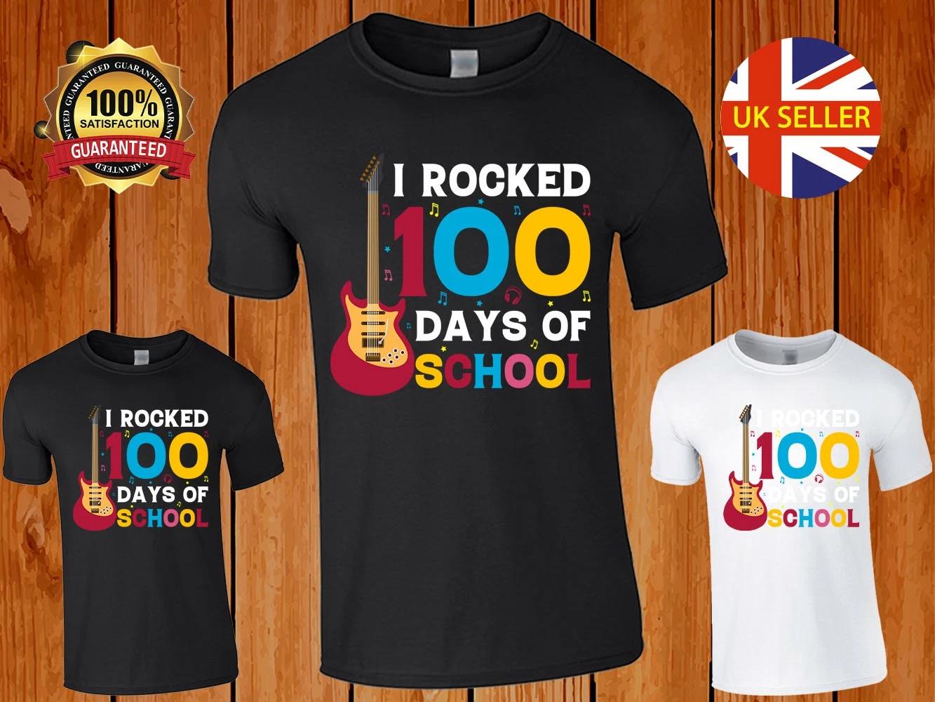I Rocked 100 Days of School Guitar Kids Gift Top Tee Youth Meme Present T shirt XL