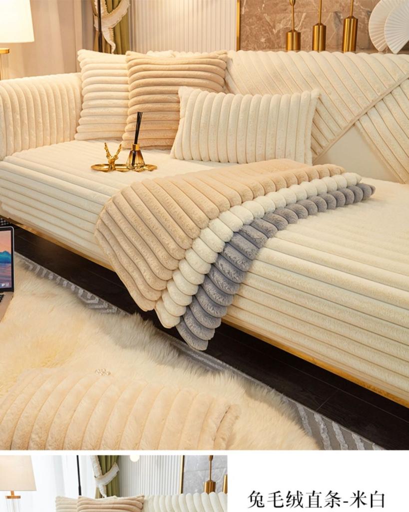 Vinterkanin i plysj rett stripe Sofatrekk Tykk Myk Sofamatte Sofa Sliptrekk til stuen Solid anti-skli sofahåndkle