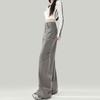 Spring Cement Gray Vintage High Waist Straight Wide Leg Cargo Denim Pants Women Casual Pants Oversize Denim Trousers