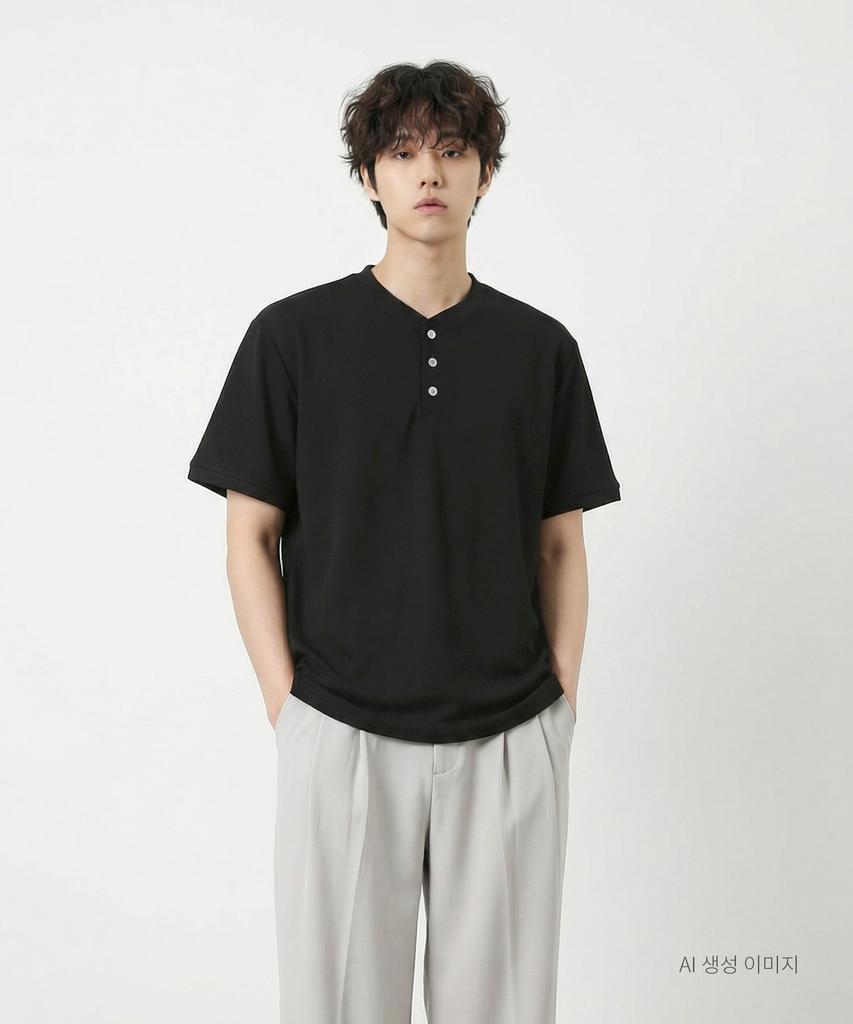 UMM Henley Neck Button Basic Short Sleeve T-Shirt 3 Colors