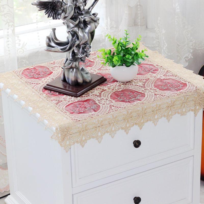 High-End Embroider Bedroom Nightstand Cover Fabric Craft Cover Cloth Embroidered Idyllic European Dust Towel Tablecloth Tablecloth Square Towel