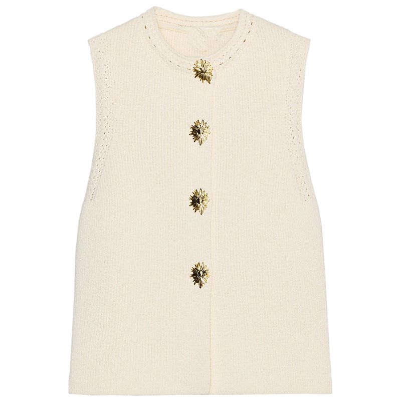 Zaprha 2025 Summer New Gold Button Decoration Knitted Round Neck Sleeveless Vest Vest Top 6771068