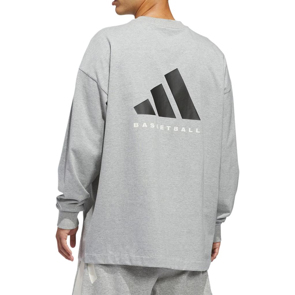 Adidas Basketball Long Sleeve Crew Neck T-Shirt Unisex Tops Medium-Heather-Gray JZ9529