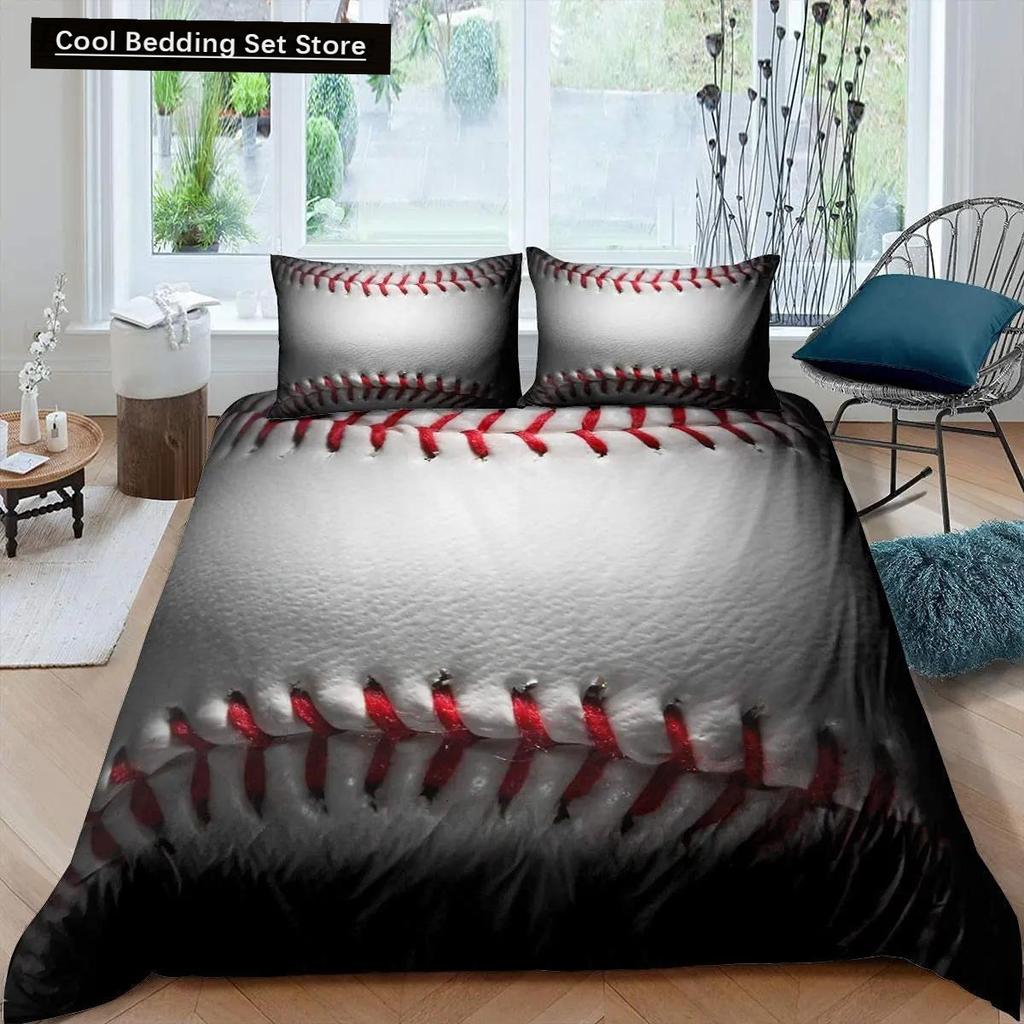 Comforter 3D Sports Baseball Sports Games Theme Ball Bedding Set Golden Flame Polyester Comforter Full Size Kids Boys