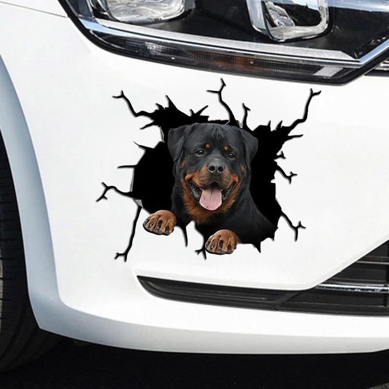 Tear Cute Rottweiler Dog Exposed Tongue Decal for Car Body, Bumper Waterproof Cover Scratch Sticker Maximum Size 15cm