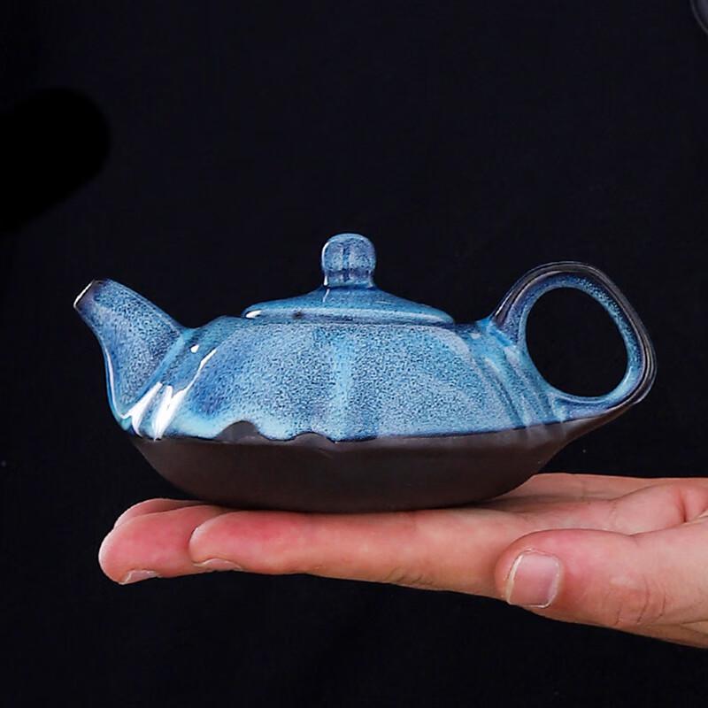 Kiln-Glazed Tenmoku Ceramic Tea Set (1 Pot, 6 Cups)