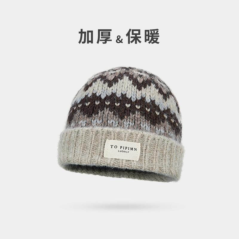 Retro knitted wool hat women's spring and autumn warm thickened small head circumference ear protector head cold hat autumn and winter