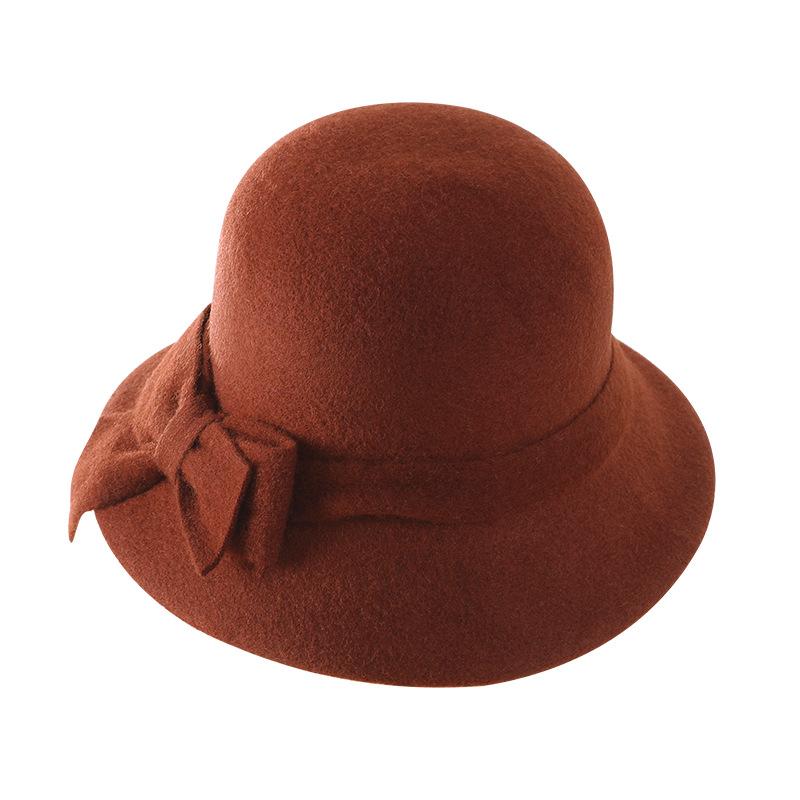 Hat women's autumn and winter new bow wool top hat thickened warm bucket hat middle old mother basin hat