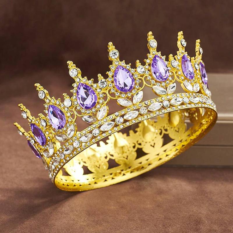 Luxury Color Baroque Queen Crown Colorful Sparkly Rhinestone Wedding Crown Bride Princess Full Round Tiaras Headband Headpieces