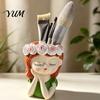 Resin Craft Decoration Cute Girl Planter, Head Planter with Rose Garland, Plant Container Decorative for Succulents Cactus Indoor Desk Decor Pot
