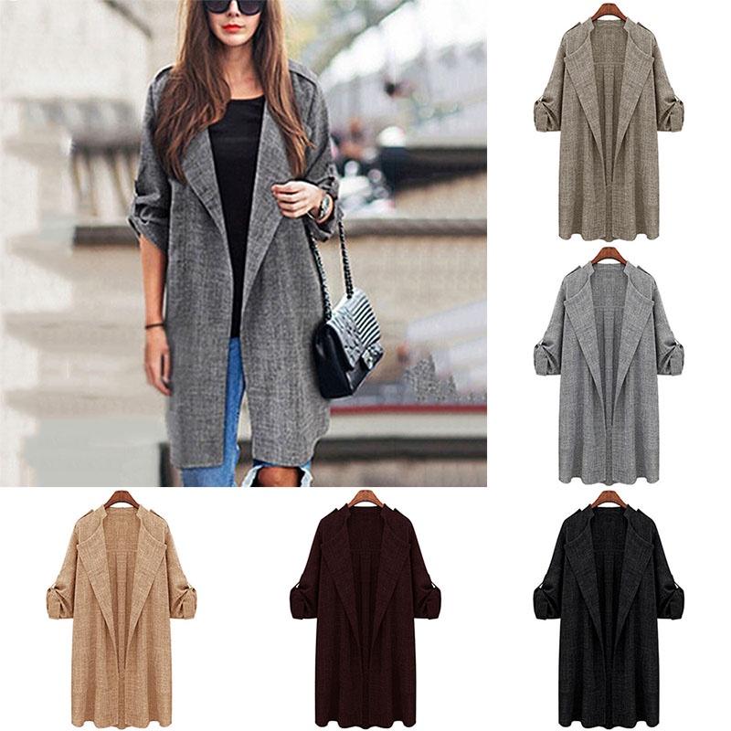 Elegant Women Long Waterfall Coat Jacket With Comfortable Loose Fit And Lapel Collar