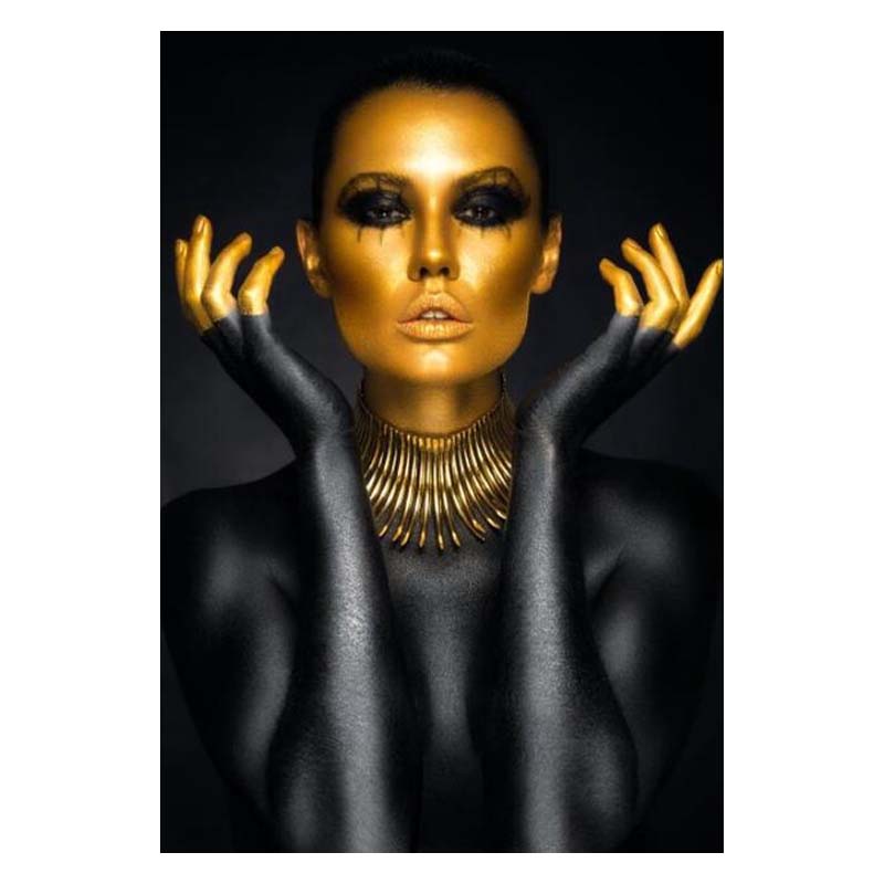 

Африканская женщина, черный и золотой портрет, холст, картины, печать плакатов, настенная художественная картина, домашний декор для гостиной, без рамки 50x70cm