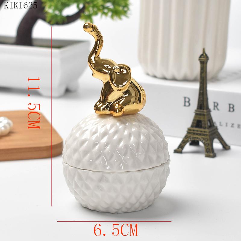 European Ceramic White Storage Jar Golden Animal Jewelry Box Household Round Candy Small Object Storage Jar Exquisite Decoration