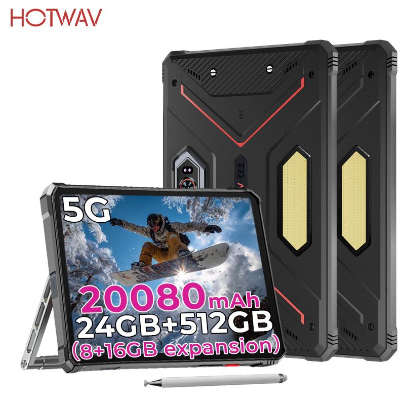 HOTWAV R9 Ultra 5G Robustes Tablet, Android 15, 20080mAh Akku, 24(8+16GB )+ 512 GB, 64 MP Kamera, IP68/IP69K, Campinglicht, Dual-SIM-Karten, Face ID, OTG