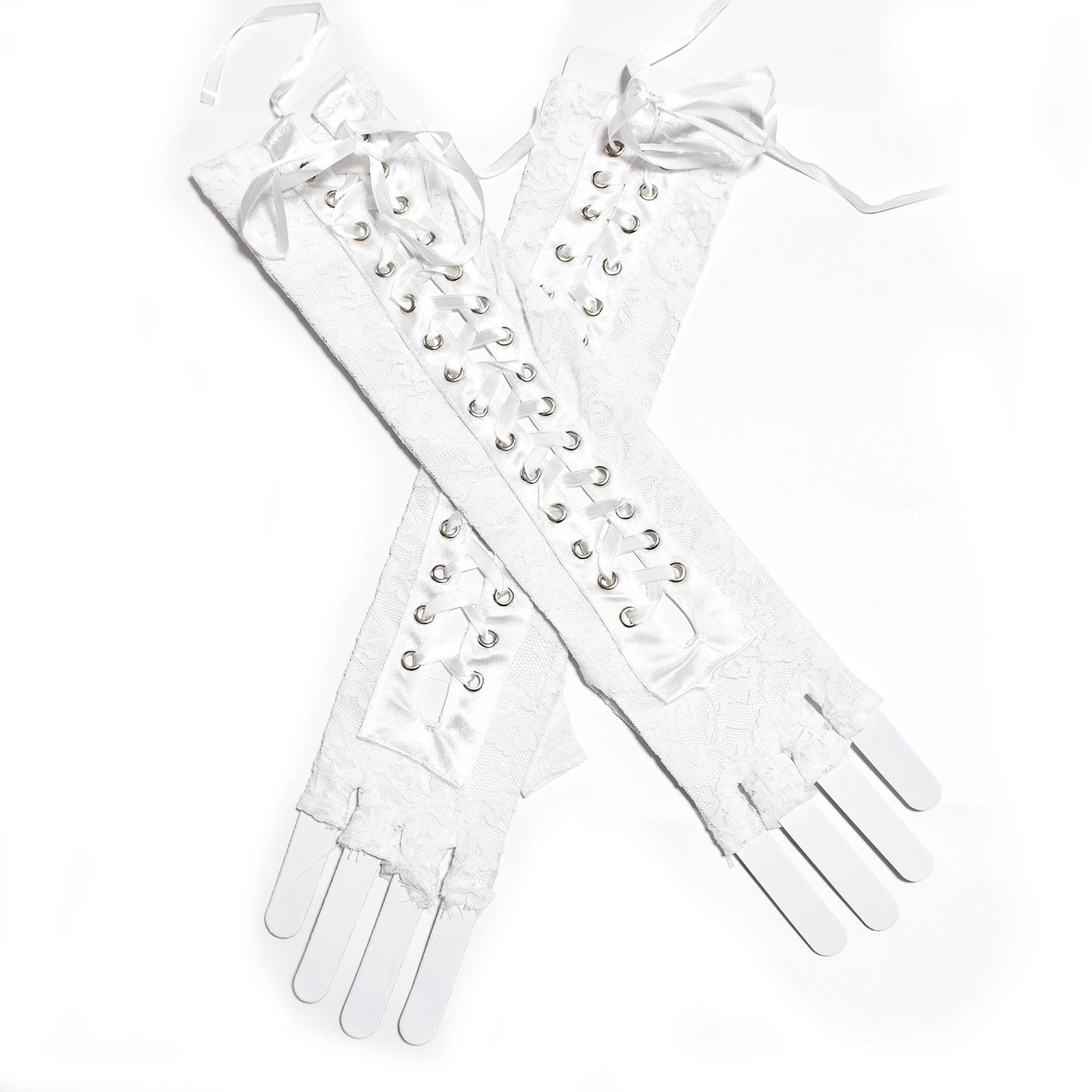 

Black Lace-Up Fingerless Gloves - Retro Lolita Dark Punk Style Sleeves One Size