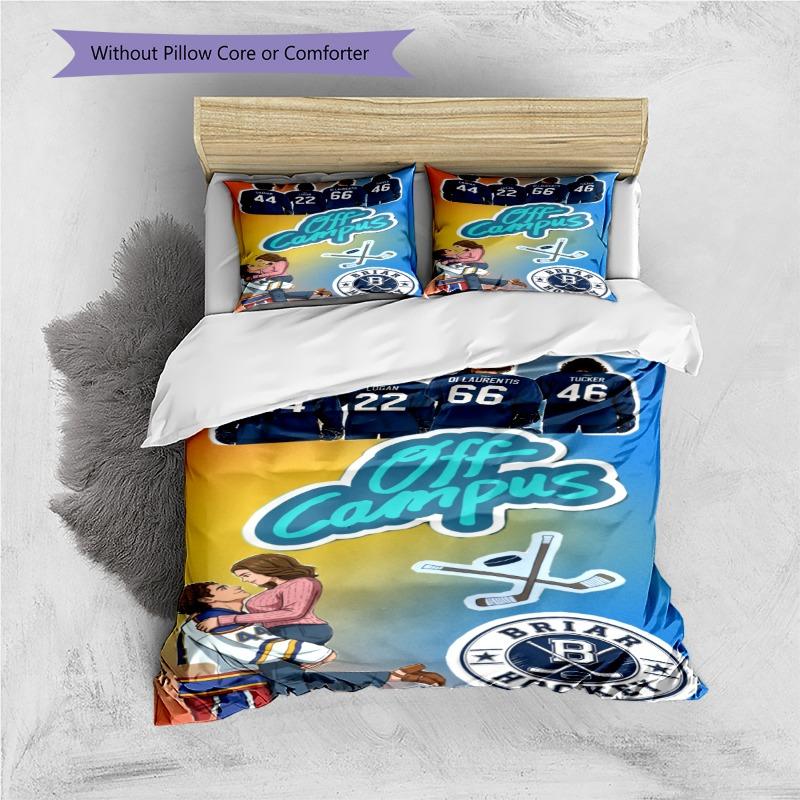 Off Campus Cartoon Couple Character Print 3 Pieces Duvet Cover Set Hockey Romance Theme Bedding Bedroom Home Decor Without Pillow Core