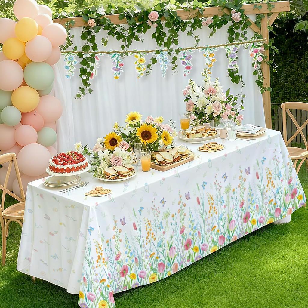 Gatherfun Wildflower Party Decorations Set: Flower Birthday Decorations, Includes 2-Pack Wildflower-Themed Tablecloths for Wildflower Baby Shower