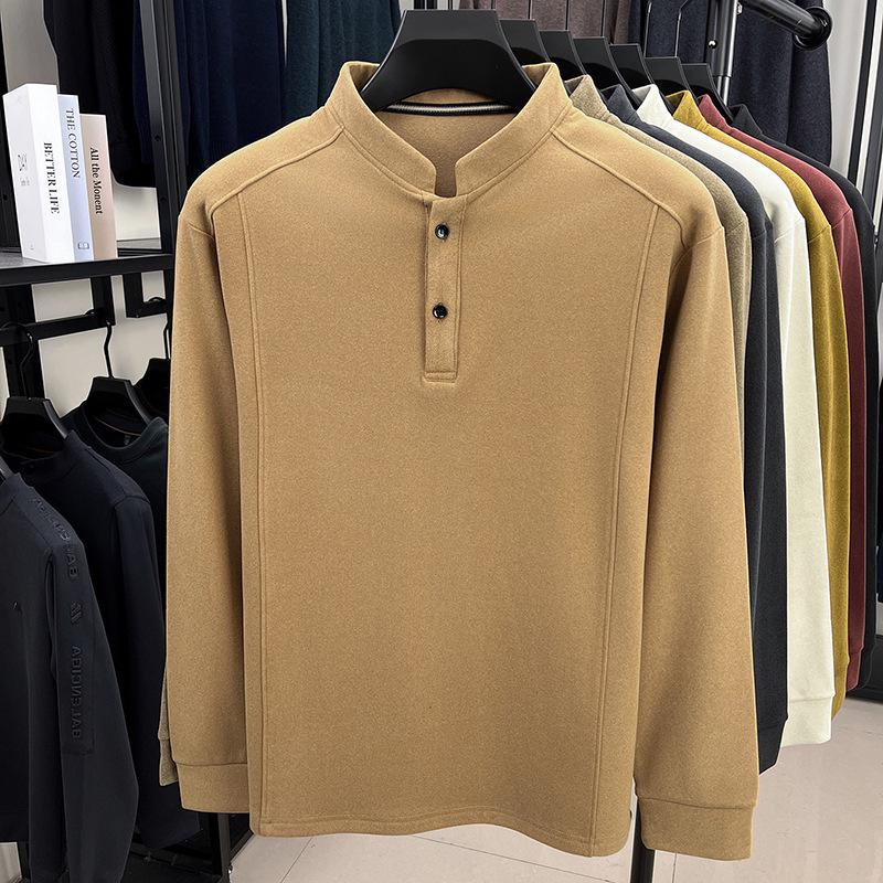 Men's German Velvet Two-Button Hoodie: Double-Sided, Chinese Style, Warm and Thickened, Autumn/Winter Casual Base Layer.