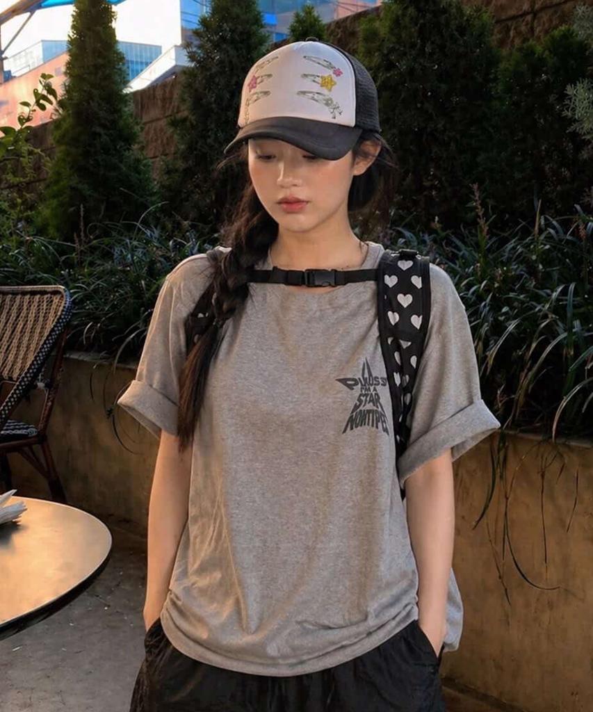 Nontaib Semi Overfit Star Graphic T-Shirt (Melange Grey)
