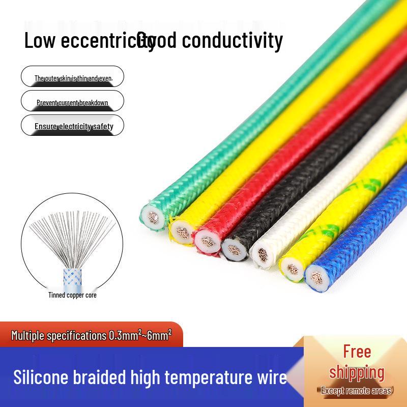 High-Temperature Silicone Braided Insulated Wire (0.3 To 6 Sq Mm) with Glass Fiber Conductor