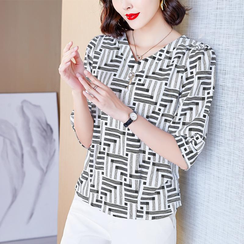 

Новая летняя женская одежда, шифоновая рубашка с рукавами четверть, свободная рубашка, топ, модная рубашка 4XL