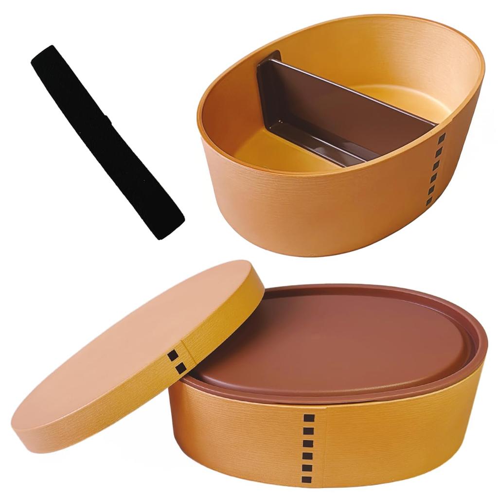 Centcres Bento Magewappa Single with Elastic Made In Microwave and Dishwasher Antibacterial Box Microwave-Safe Box, Style, Oval, Tier, 550ml, Band,