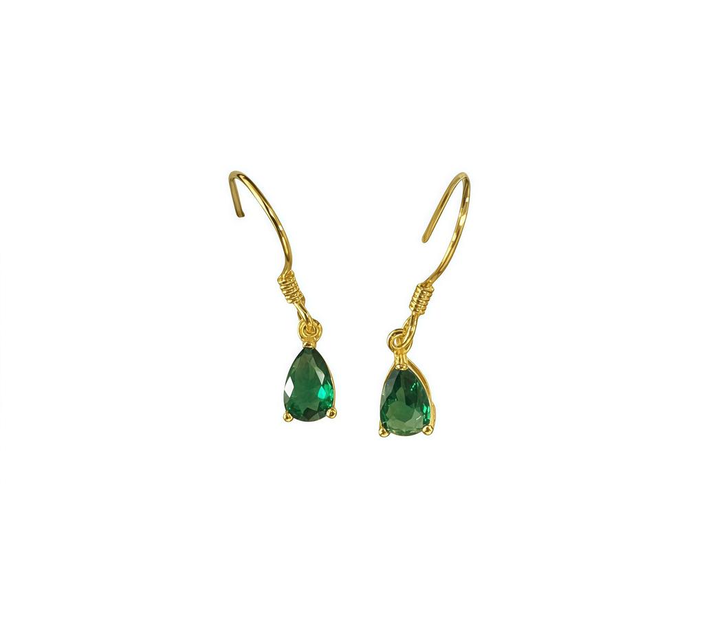 18K Gold Plated S925 Sterling Silver Vintage Emerald Teardrop Earrings with Ear Hooks