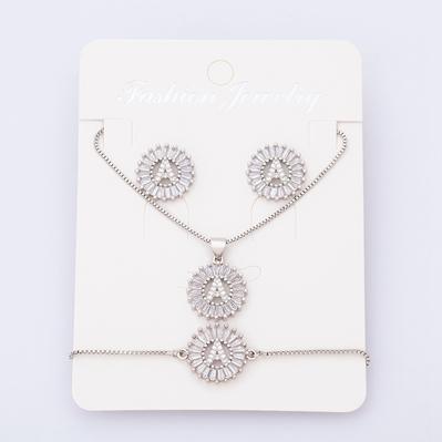 Nidin Initial Necklace + Stud Earrings + Bracelet Sets Jewelry Copper Zircon White Color A-Z 26 Letters Alphabet Accessories