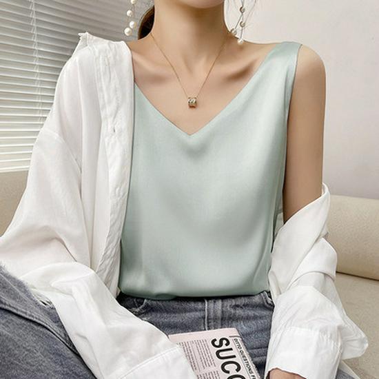Dames Zomer Satijnen Zijden Camisole: Mouwloze Top, Basislaag van IJszijde, Veelzijdig Ondergoed of Bovenkleding