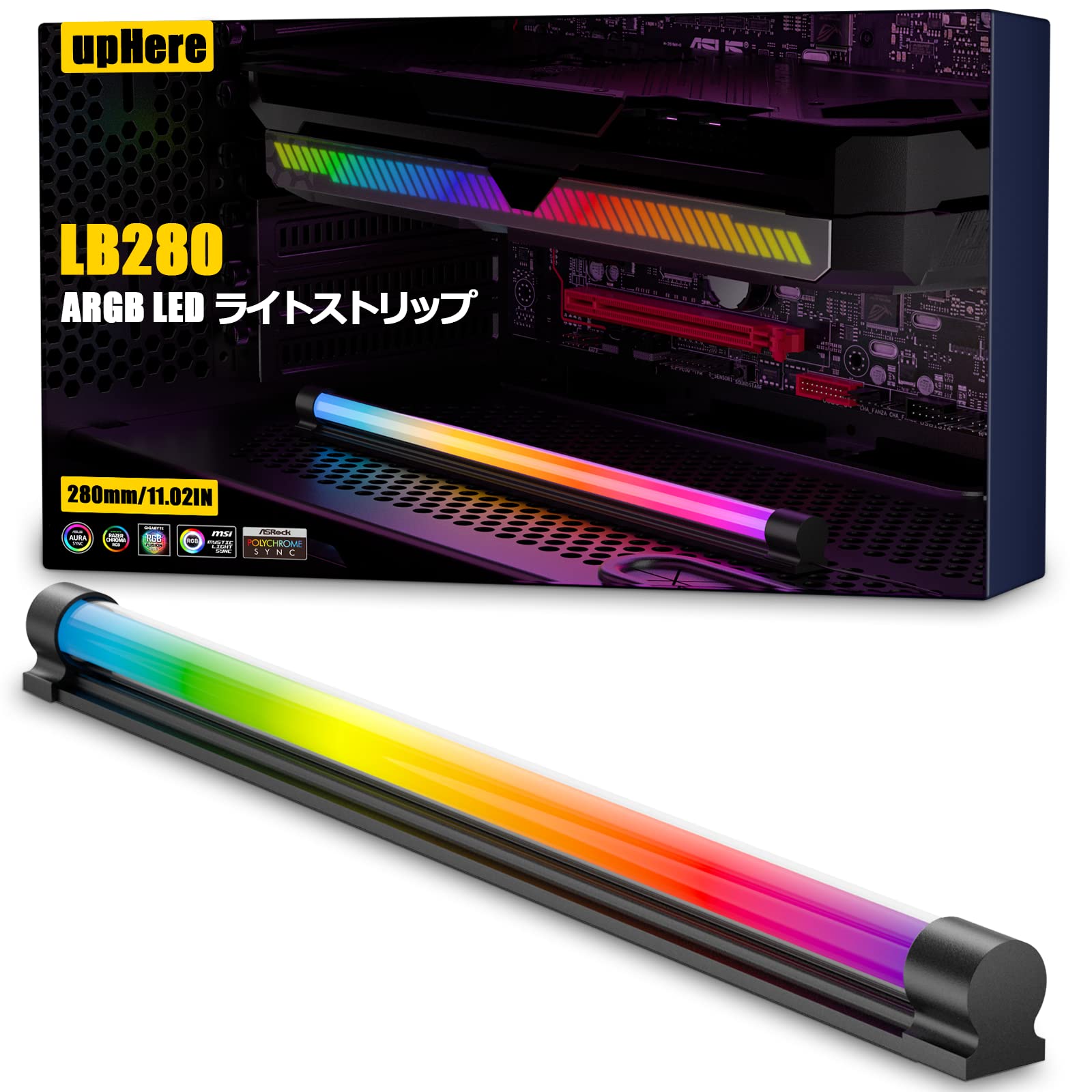 

upHere Адресуемая светодиодная лента ARGB Atmosphere Light для освещения корпуса ПК Light Bar AURA Sync 5V 3PIN RGB с разъемом SATA 280 мм ARGB/Auto [LB-280]