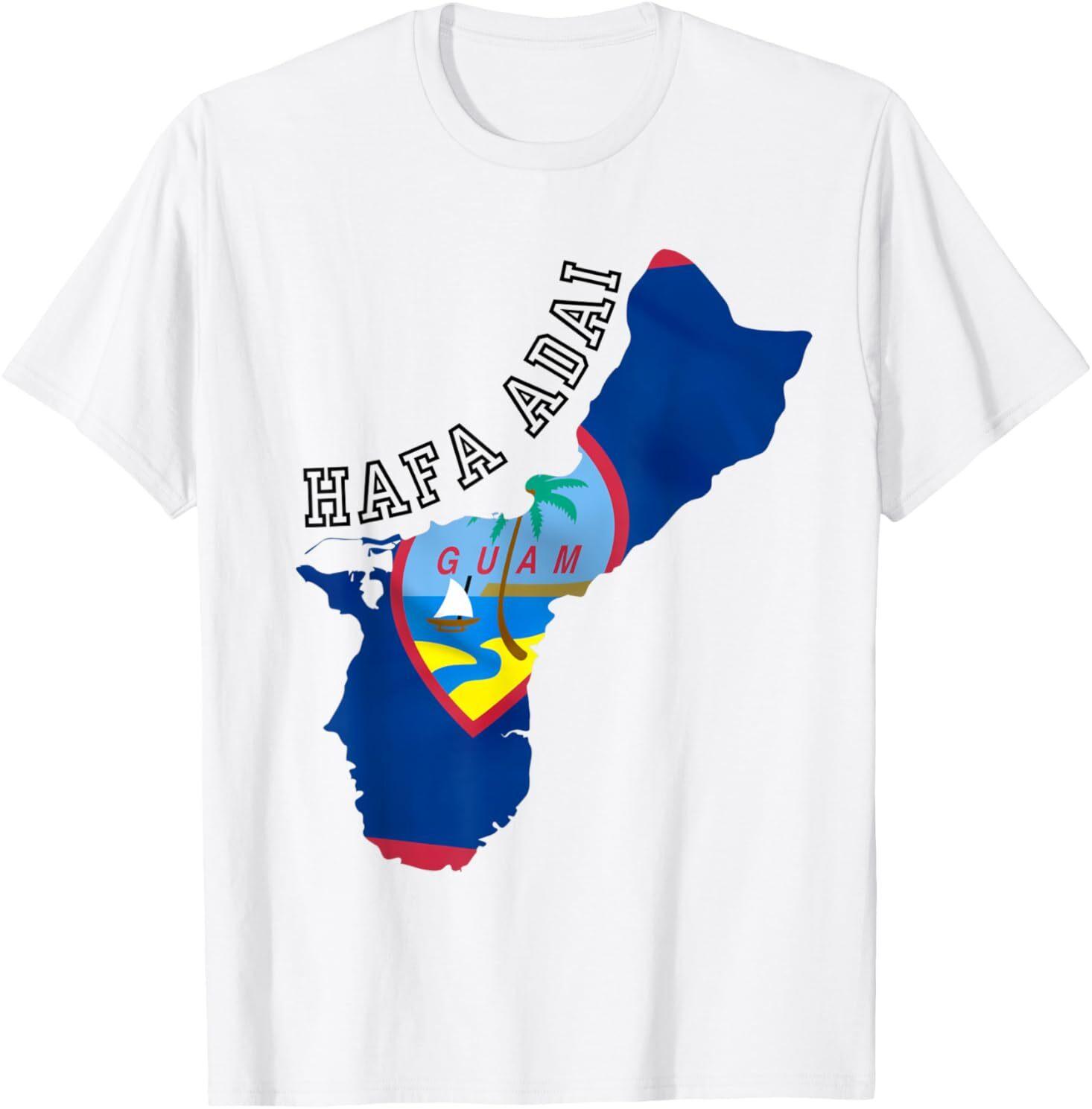 Island of Guam Map with Flag Hafa Adai Chamorro Design T-Shirt Unisex T-Shirt XL
