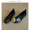 Sheepskin~ Leather Flat-bottomed Mary Jane Shoes Women's Retro Mandarin Duck Flower Shallow Mouth Single Shoes Commuting Versatile Ballet Shoes