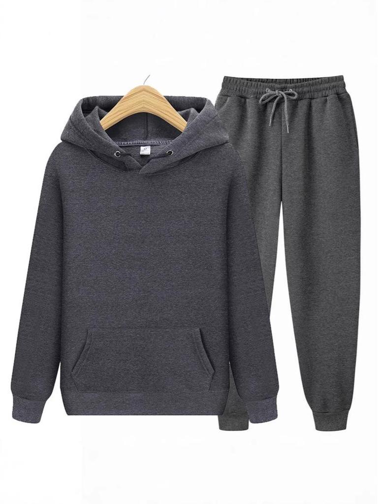 Men's Spring & Autumn Casual Sports Hoodie Set - Fashion Trend Solid Color