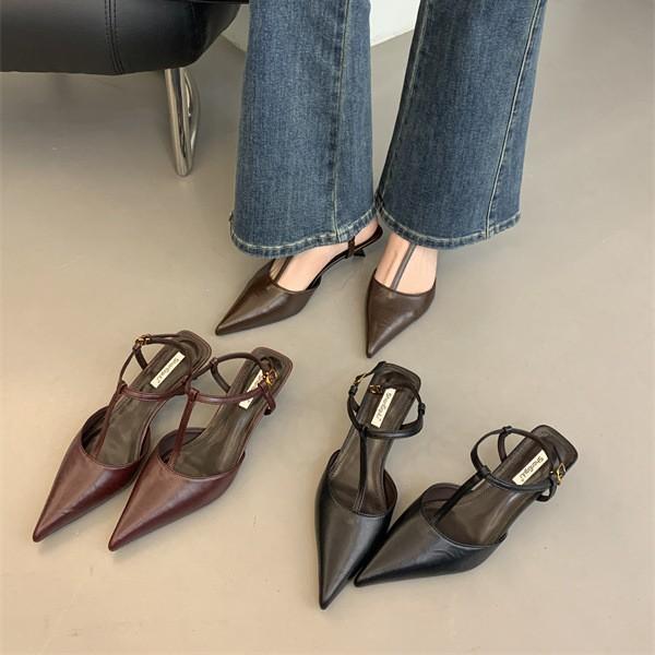 2025 spring and autumn new pointed high heels women's fashion versatile sandals thin heel bag head women's shoes