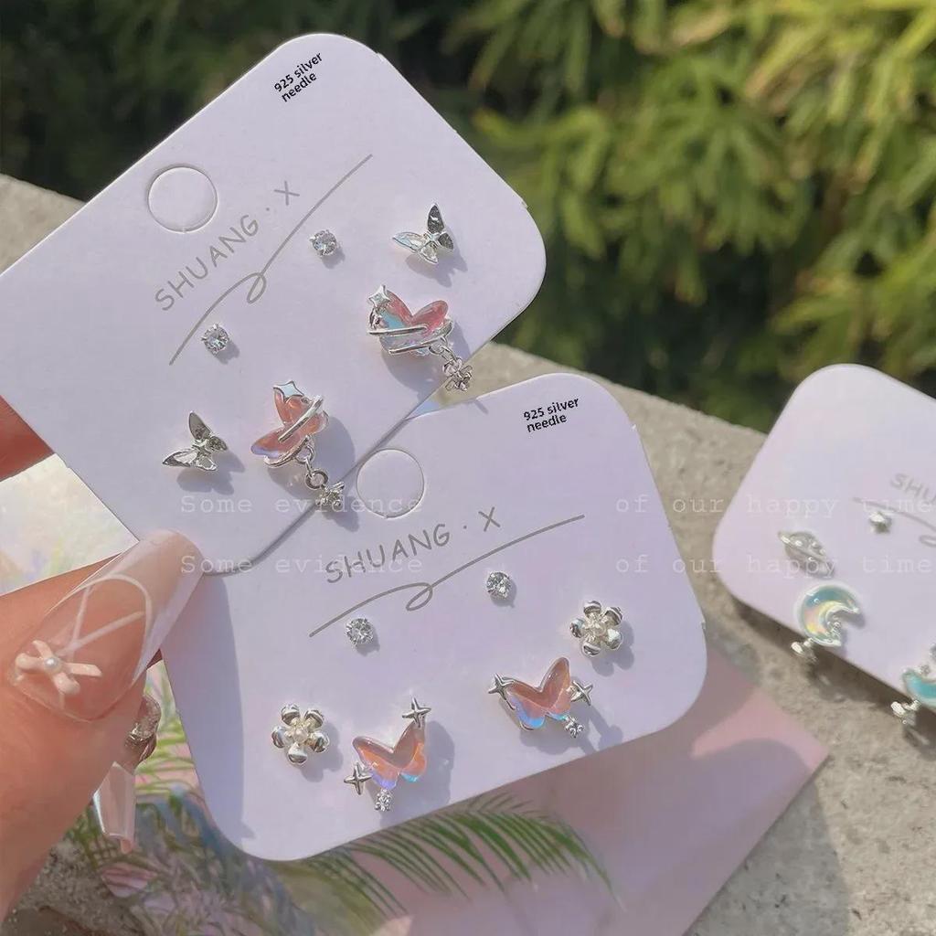 Aurora Butterfly Star Earrings - Cool, Colorful, and Simple Silver Needle Design for Women