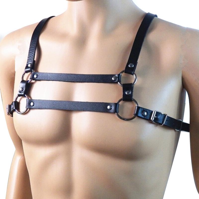 Men'S Faux Leather Chest Harness Buckles Bondage Clubwear Costume Black