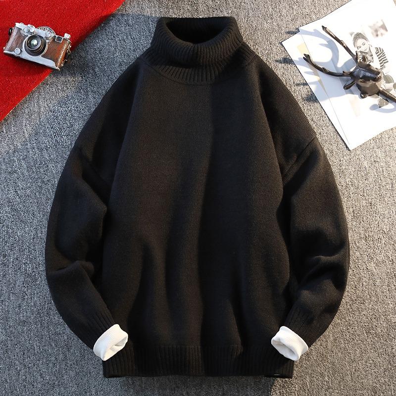 Autumn and Winter Solid Color Long-sleeved Threaded Fashion Turtleneck Sweater Men's Casual Tops