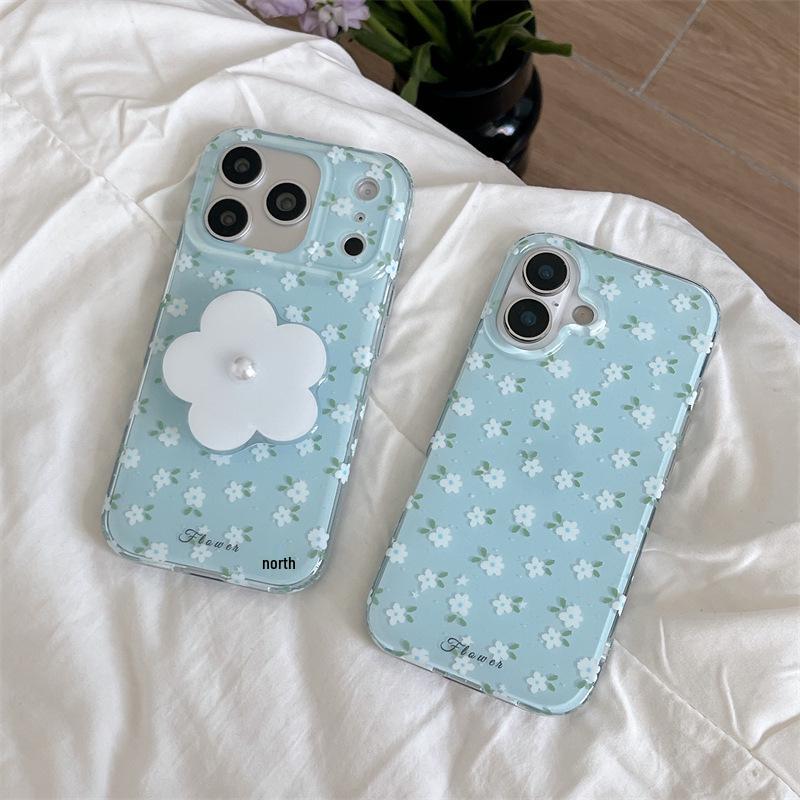 Floral Blue Stand Case for iPhone 17 Pro Max - Double Layer Protection