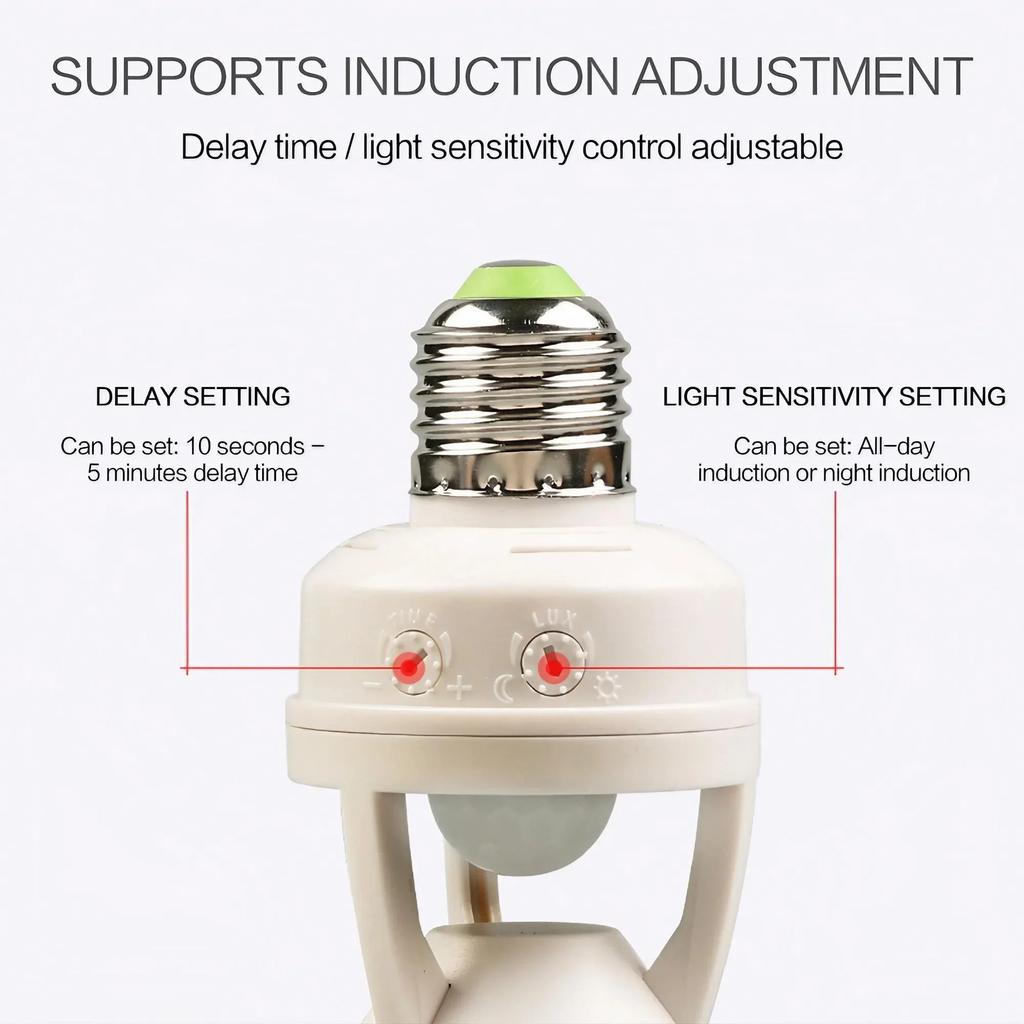 E27 LED Lamp Holder Adjustable Infrared Sensor Light Control Time Delay Switch Smart Home Lighting Fixture