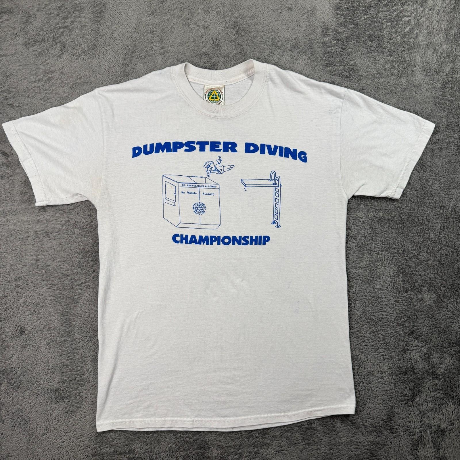 Vintage Dumpster Diving Shirt Funny 90s Mens M Crew Neck White Tee Championship Unisex T-Shirt S