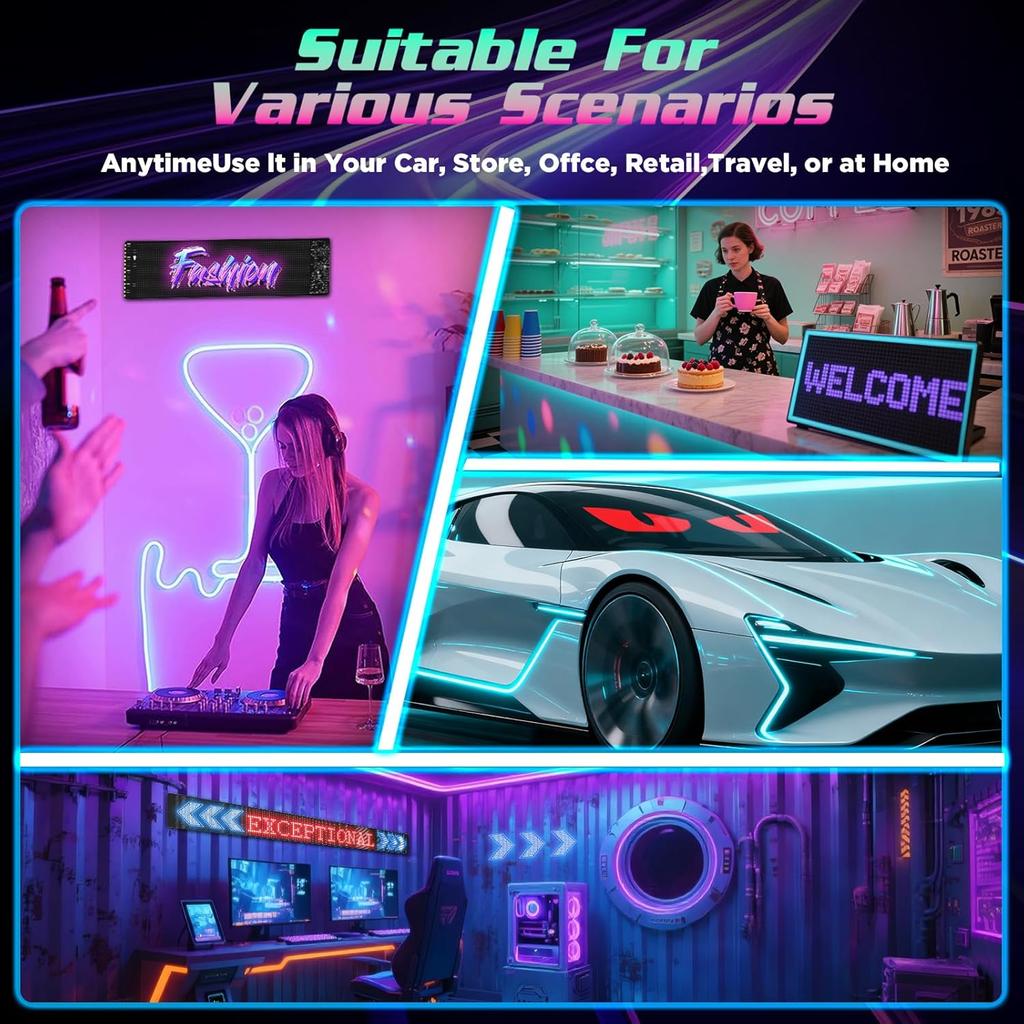 Devil Eyes Light for Windshield, 19.3"x4.3" Led Eyes, Led Flexible Film Screen for Cars, SUVs & Trucks, Programmable USB Matrix Panel, App/Remote